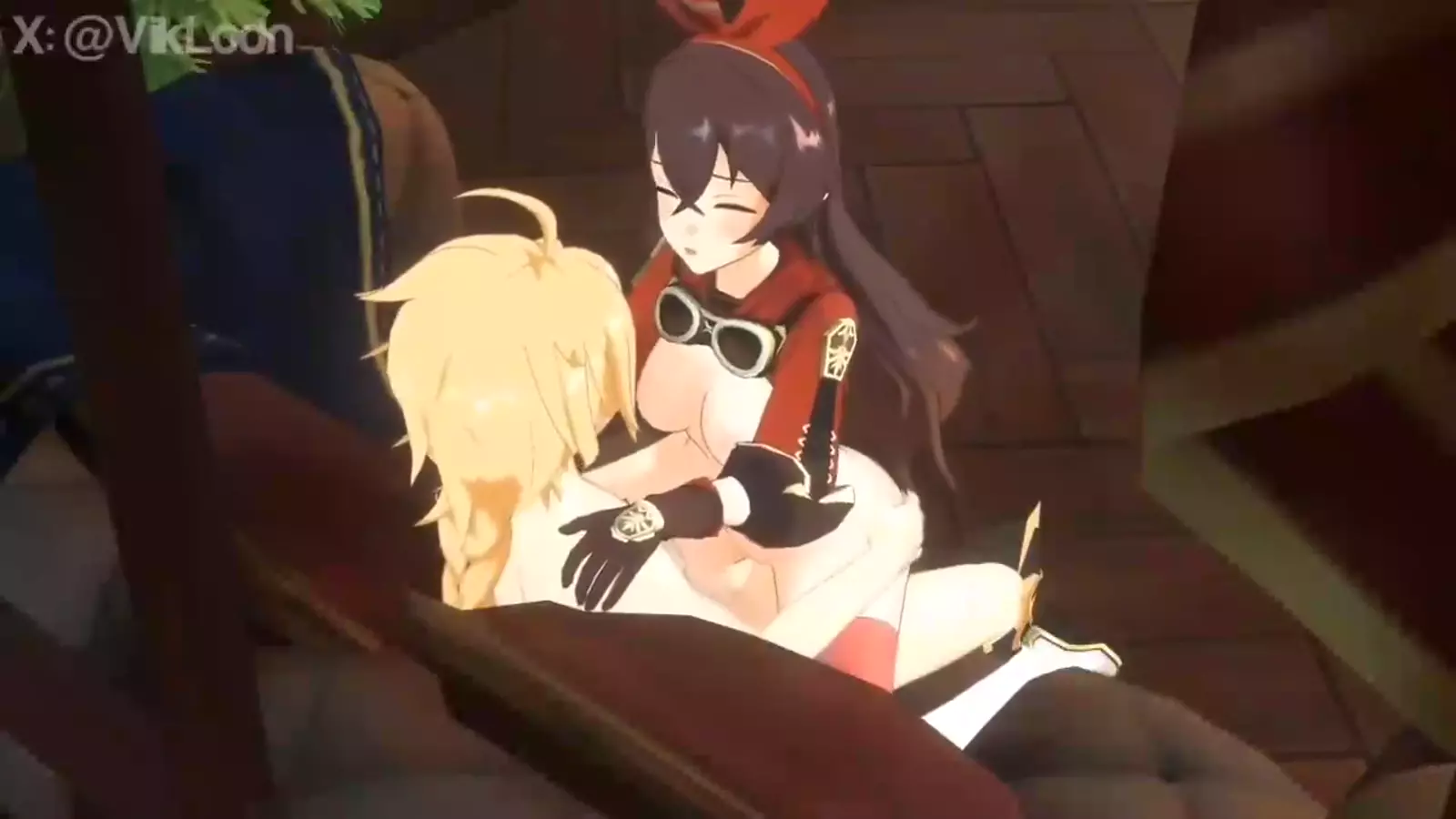 Two anime sisters in a passionate embrace